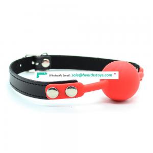4 Colors Stitching In The Edge Pin Removable Buckle Black Leather Belt With Silicone Ball Gag Mouth Gag