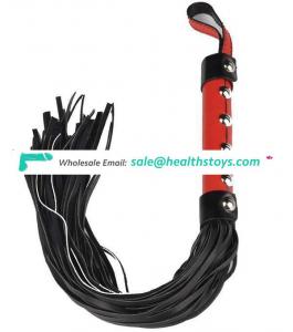 6 Rivets Decorated Handle Red And Black Willow Solid Leather Sex Couple Use Safety For Adult Stimulation Whip