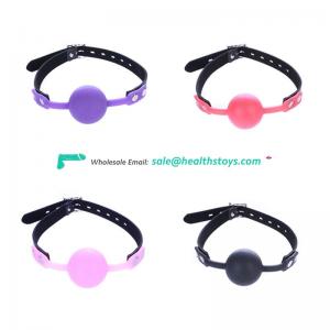 Best Selling Adult Couple Fun Toy 4 Colors Silicone Ball Gag Black Leather Belt Mouth Restraint Toy Mouth Gag