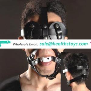 Big Blind Eyes Mask Bondage With White Mesh Plastic Mouth Ball Gag Head Harness For Adult Sexy Love Game