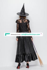 Black Lace Joint Polyester Witch Long Dress Halloween Costume