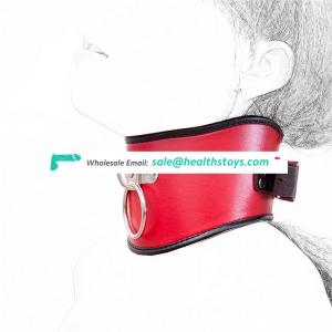 Black Margin Red PU Leather Posture Wide High Sexy Neck Bondage Restraint With Ring High Pipe Collar Choker