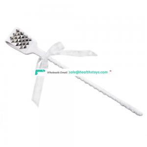 Elegant White Lace Cover Hole With Rivets Budded Leather Teaching Crop Spanking Paddle