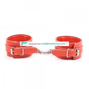 Fancy Sexy Soft Red Joint Yellow Line Best Leather Handcuffs Wrist Cuffs Bondage Game Kit