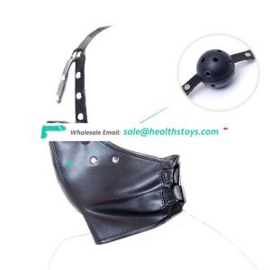 High Quality BDSM Plastic Ball Gag Inside PU Leather Face Mouth Cover Bondage Neck Restraint Adult Slave Sexy Love Game Toy