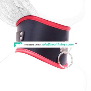 High Quality Red Margin Black PU Leather Posture Wide Sexy Neck Bondage Restraint With O-ring High Pipe Collar Choker