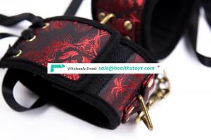 NEW Tie Design Quick Adjustment Especial Red Flower Neoprene With Golden Thick Chain Handcuffs Ankle Foot Cuffs