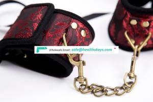 NEW Tie Design Quick Adjustment Especial Red Flower Neoprene With Golden Thick Chain Handcuffs Ankle Foot Cuffs