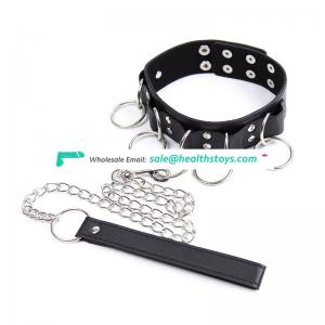 New Design Leather Chocker Collar With Many Rings Arround Restraint Bondage Necklace Collar Love Game Flirting Toy