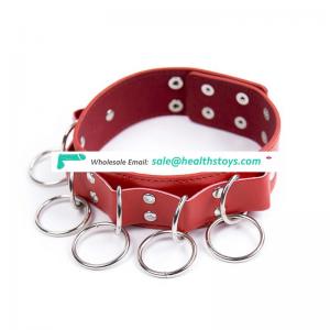 New Design Leather Chocker Collar With Many Rings Arround Restraint Bondage Necklace Collar Love Game Flirting Toy