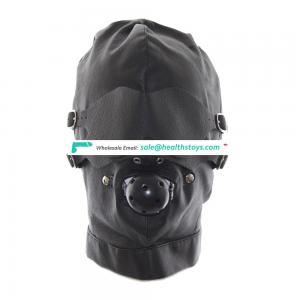 Removable Mouth Cover Eye Mask With Two Nose Air Holes Mouth Ball Gag Black Lace Up Head Hood