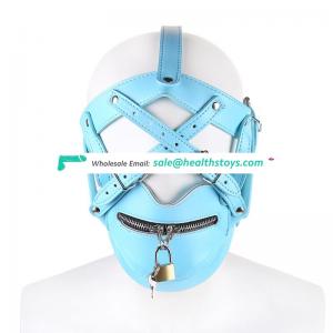 Special Leather Hollow Belts Hood With Zipper And Lock To Close Mouth Harness Bondage Cover Face Head Hood