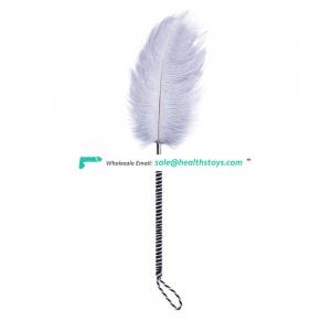 White Ostrich Feather With Beautiful Suede Handle Adult Flirting Fetish Toy Slapper Bondage Tickler Duster Decoration