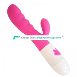 2016 new products Pink Silicone rabbit G spot vibrator with dual motors